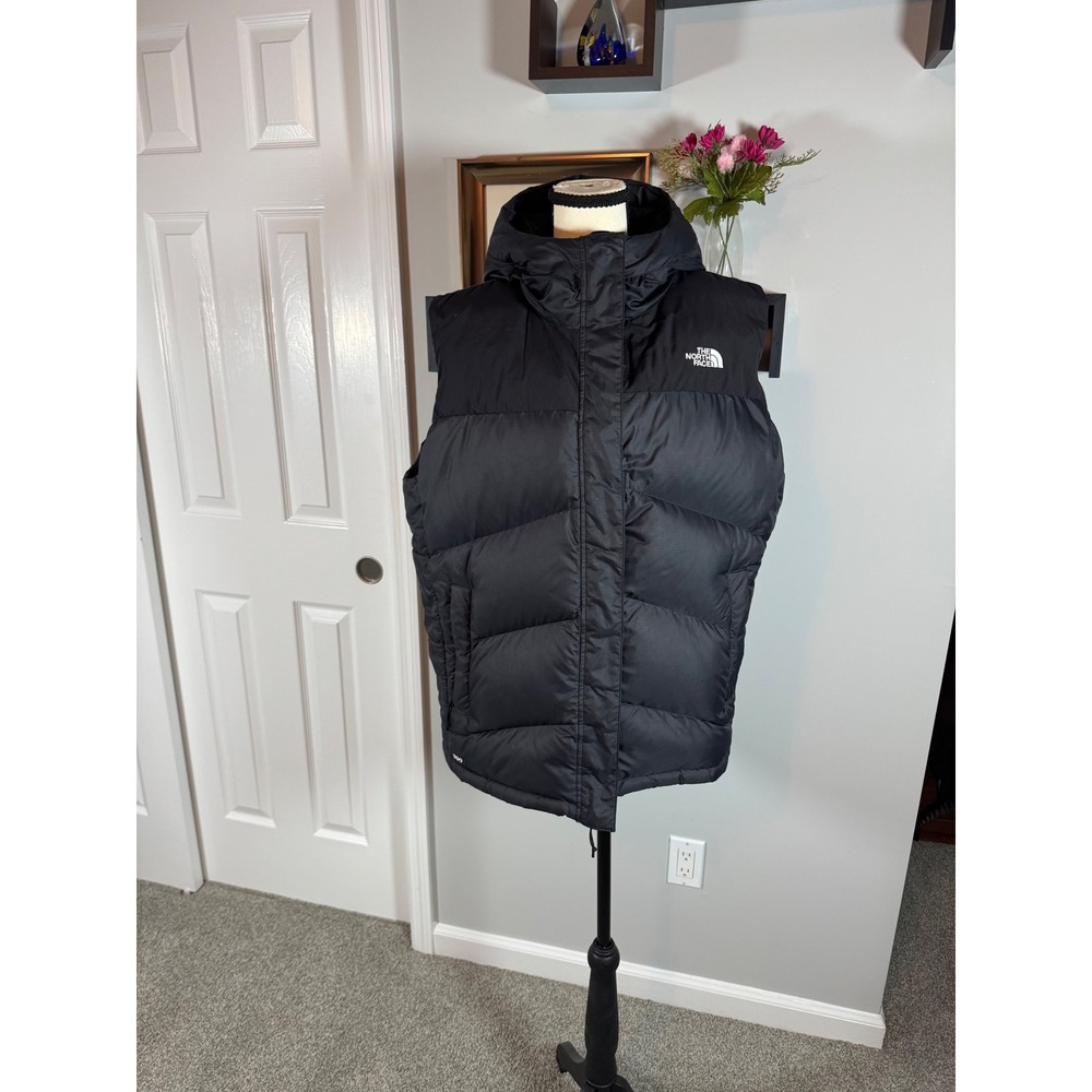 The North Face Womens 550 Down Puffer Vest Black Hooded Size XL